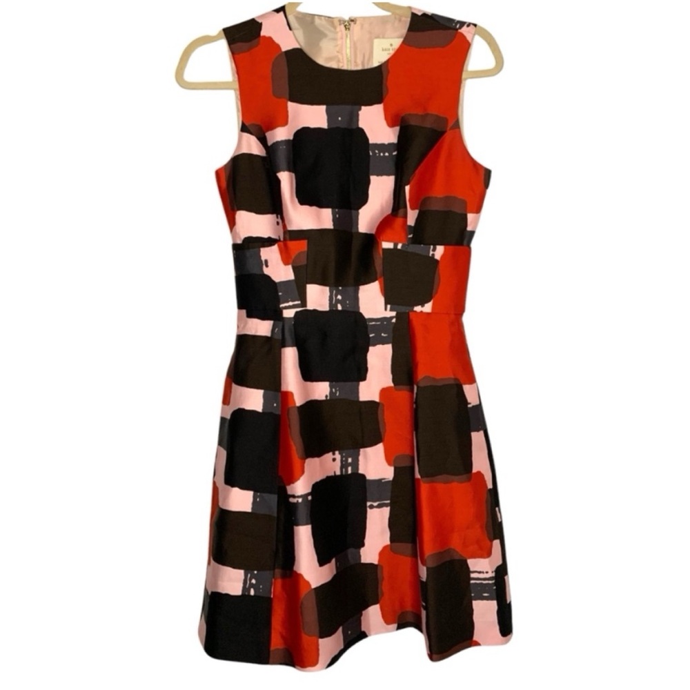 Kate Spade New York Size 2 Marti Bow Back Geo Print Pink/Red Mini Dress